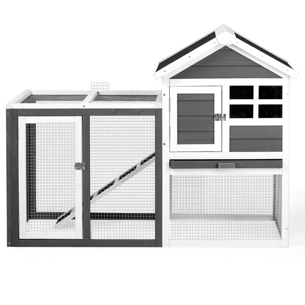 House Type With Ladder Gray Fir Wood Chicken Rabbit Cage