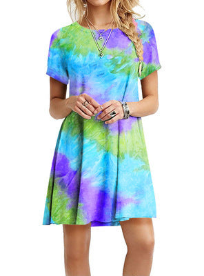 Fancy rainbow tie-dye print dress