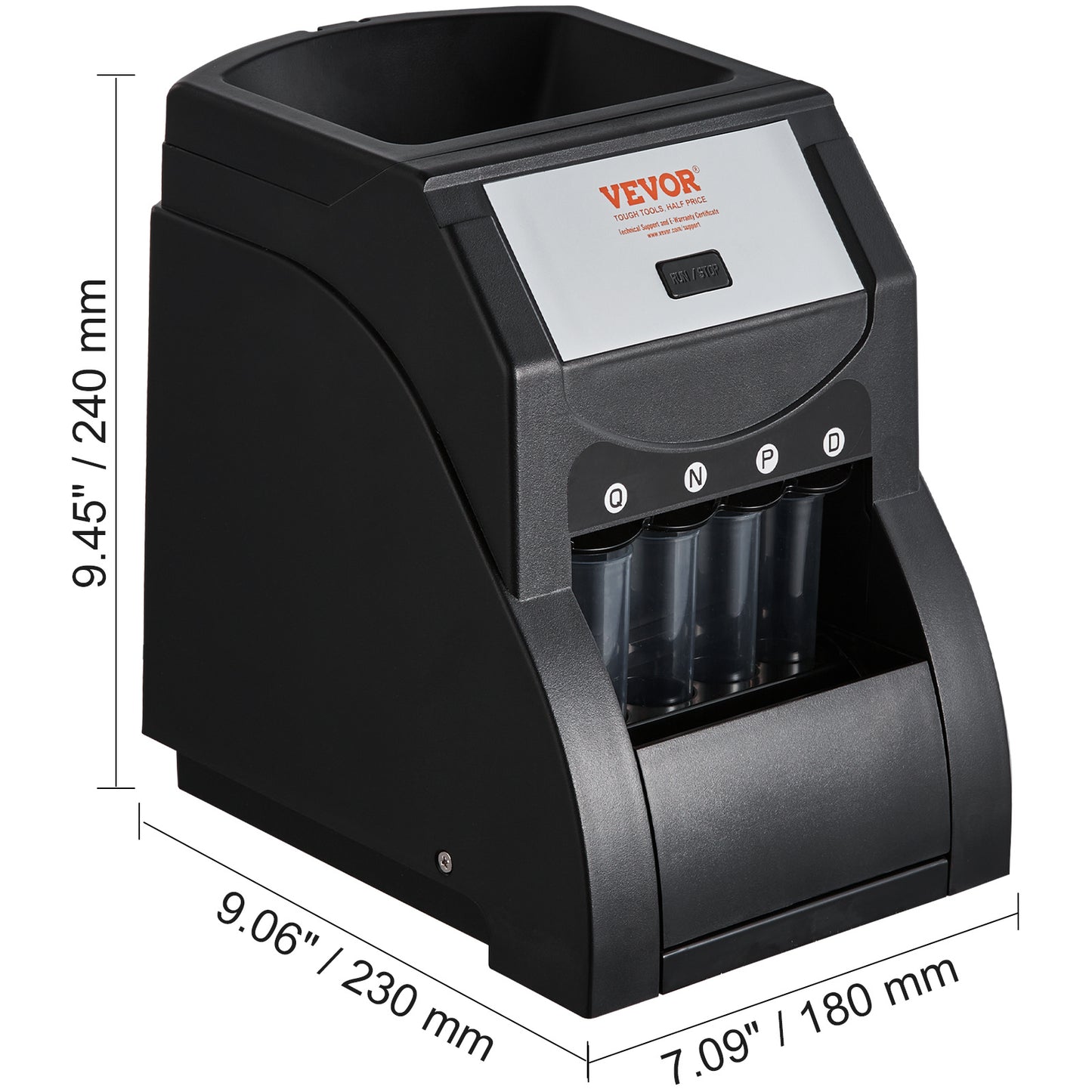 VEVOR USD Coin Sorter, Coin Sorter Machine For USD Coin Sorts Up To 230 Coins Min, Coin Sorter And Wrapper Machine Holds 200 Coins Included 4 Coin Tubes, Black