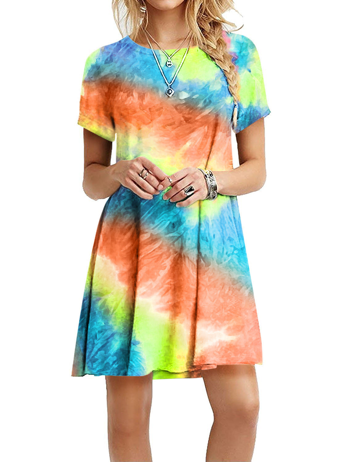 Fancy rainbow tie-dye print dress