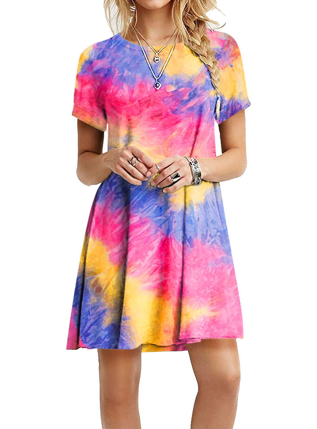 Fancy rainbow tie-dye print dress