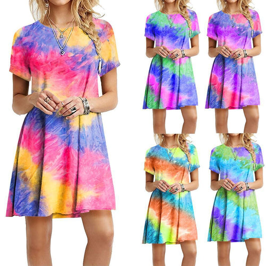 Fancy rainbow tie-dye print dress