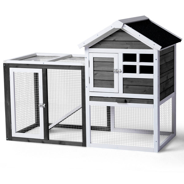 House Type With Ladder Gray Fir Wood Chicken Rabbit Cage