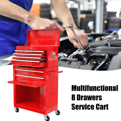 High Capacity Rolling Tool Chest With Wheels And Drawers, 8-Drawer Tool Storage Cabinet--RED