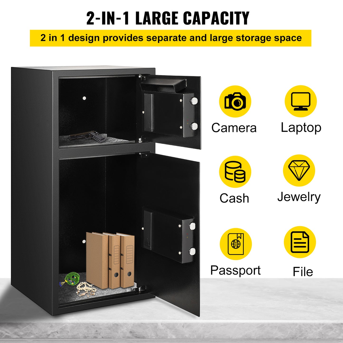 VEVOR Large Double Door Security Safe Box 2.6 Cubic Feet Steel Safe Box Strong Box With Digital Lock For Money Gun Jewelry Black