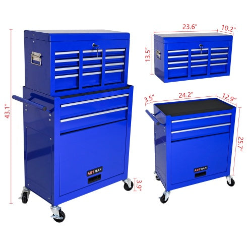 High Capacity Rolling Tool Chest With Wheels And Drawers, 8-Drawer Tool Storage Cabinet--BLUE