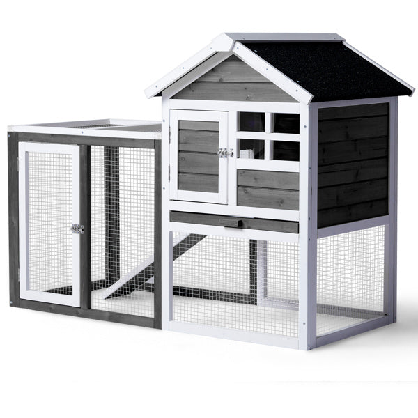 House Type With Ladder Gray Fir Wood Chicken Rabbit Cage