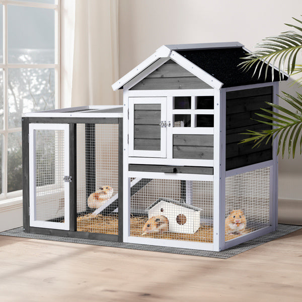 House Type With Ladder Gray Fir Wood Chicken Rabbit Cage