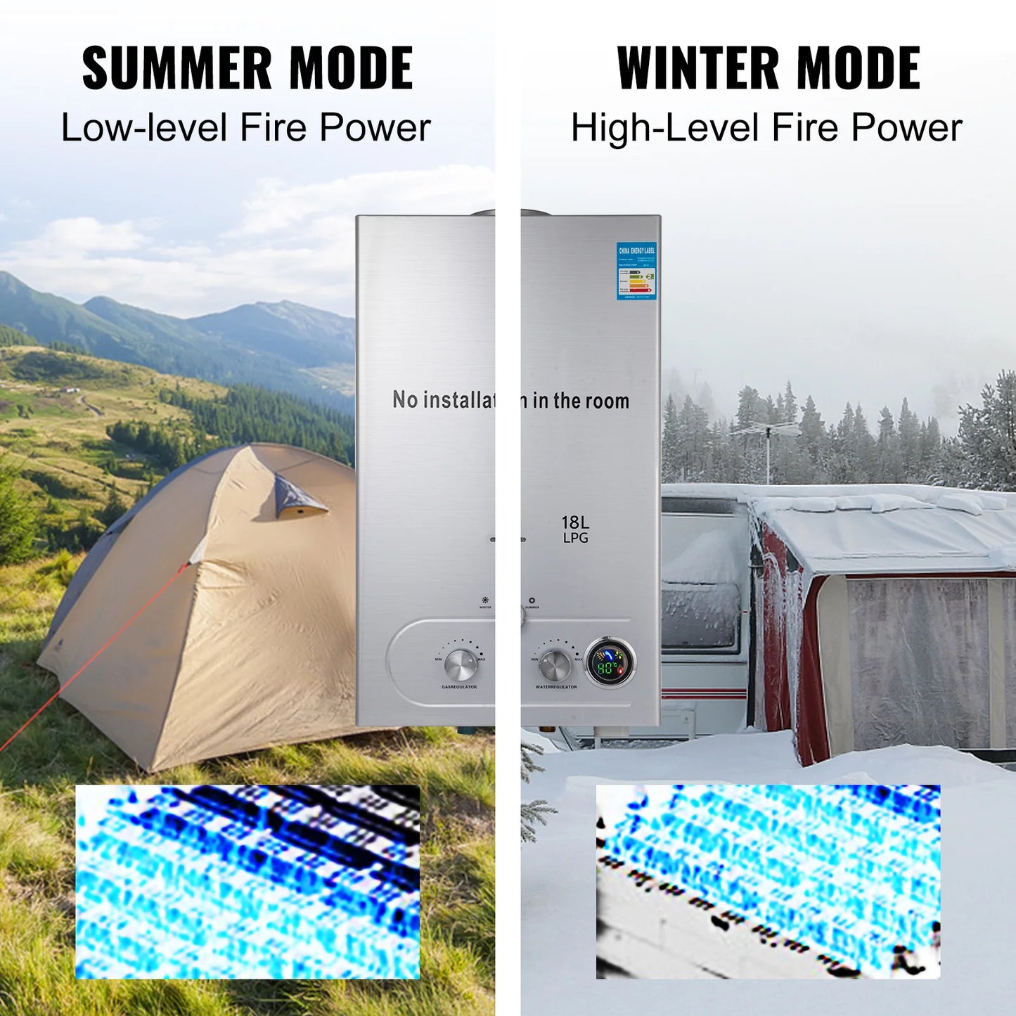 VEVOR LPG Water Heater 6L/8L/10L/12L/16L/18L Propane Gas LPG Stainless Tankless Boiler Shower Kit For Outdoors Home Camping