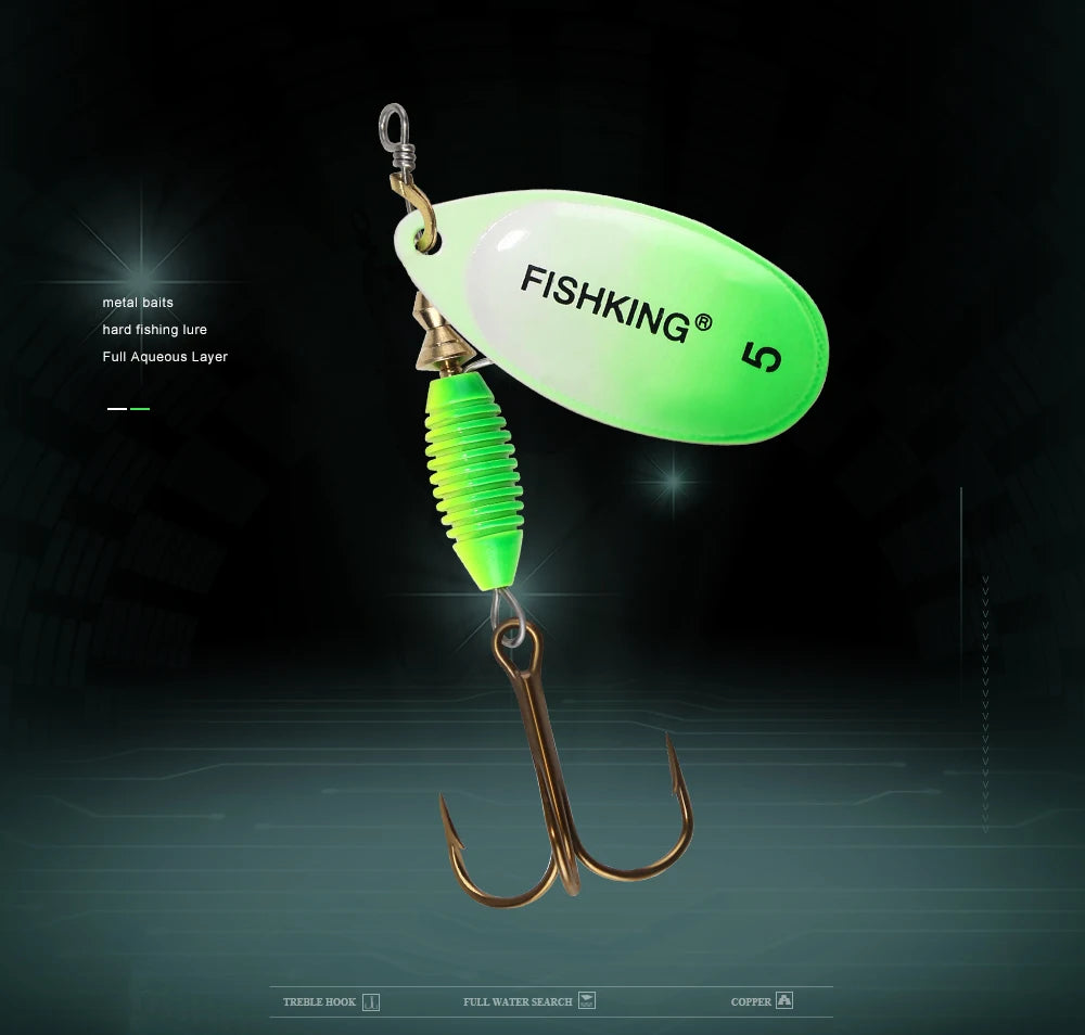 FISH KING Fishing Lure Spinner bait 4g 4.8g 7g 10g 14g Spoon Lures With Treble Hooks Peche Jig Anzuelos isca Pesca