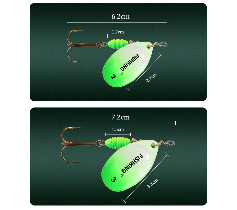 FISH KING Fishing Lure Spinner bait 4g 4.8g 7g 10g 14g Spoon Lures With Treble Hooks Peche Jig Anzuelos isca Pesca