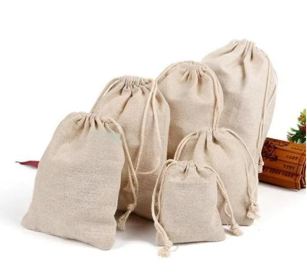 Natural Linen Gift Bags 5x7cm 7x9cm 9x12cm 50pcs/Lot Party Candy Jute Dust Sack Custom Logo Jewelry Pouch