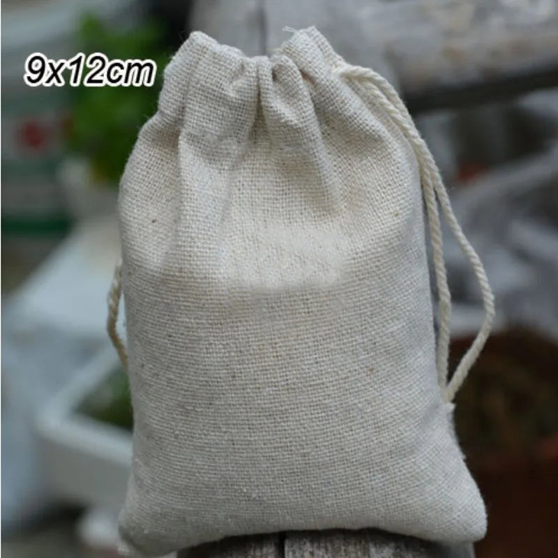 Natural Linen Gift Bags 5x7cm 7x9cm 9x12cm 50pcs/Lot Party Candy Jute Dust Sack Custom Logo Jewelry Pouch