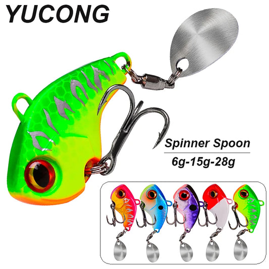 YUCONG 1PC Spoon Spinner 6-15-28g Jig Fishing Lure VIB Hard Bait with Rotating Sequin Trolling Hard Wobbler Sinking leurre cebos