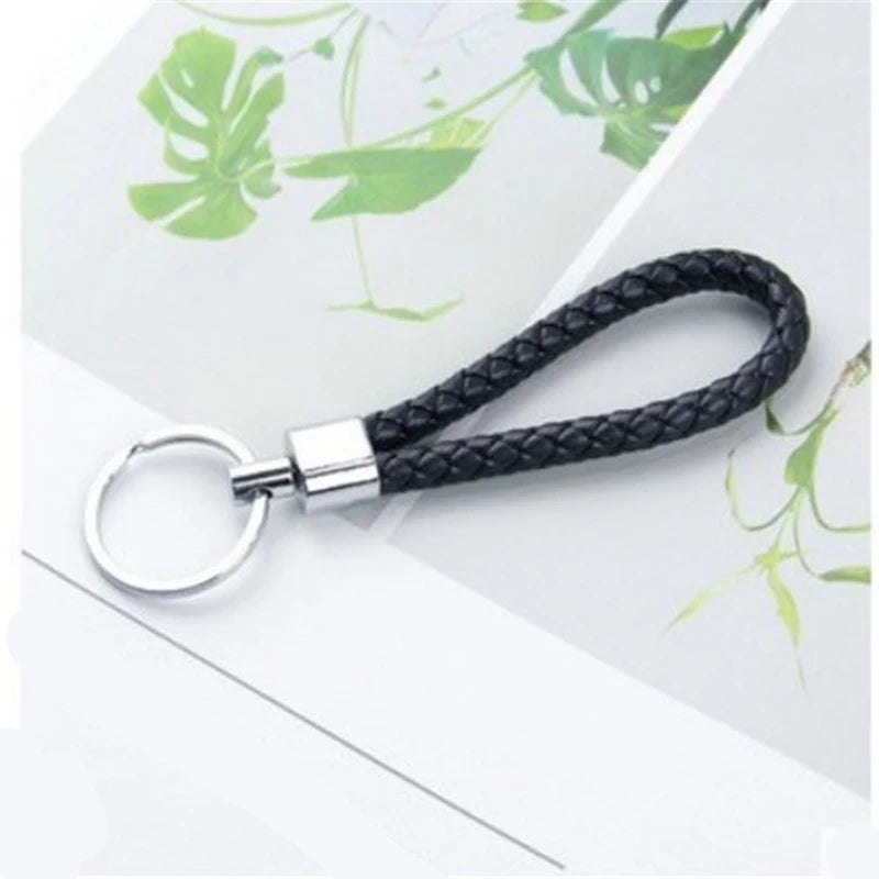 Anti-lost Car Keychain Phone Number Card Keyring Leather Bradied Rope Auto Vehicle Key Chain Holder Accessories Gift for Husband