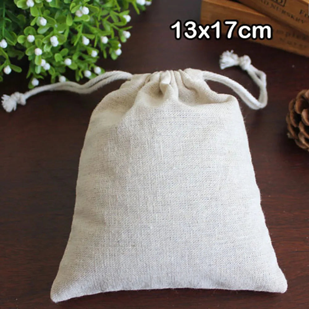 Natural Linen Gift Bags 5x7cm 7x9cm 9x12cm 50pcs/Lot Party Candy Jute Dust Sack Custom Logo Jewelry Pouch