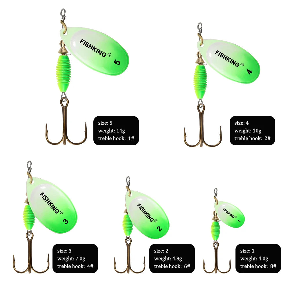 FISH KING Fishing Lure Spinner bait 4g 4.8g 7g 10g 14g Spoon Lures With Treble Hooks Peche Jig Anzuelos isca Pesca