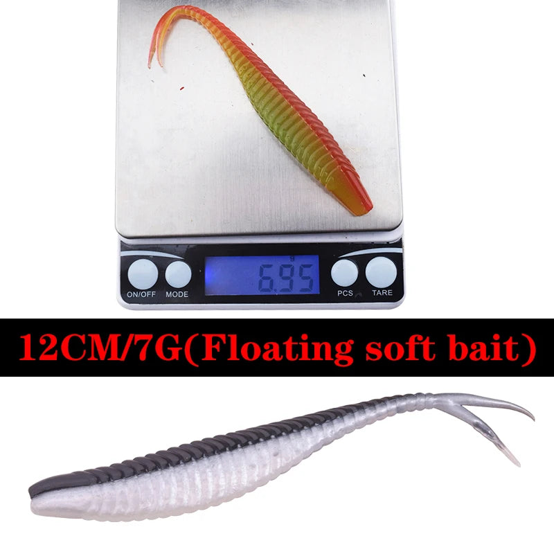 5pcs Floating water Soft Fishing Lures 120mm 7g Soft Bait Swimbaits Jig Head Soft Lure Fly Fishing Bait Plastic Artificial Lure