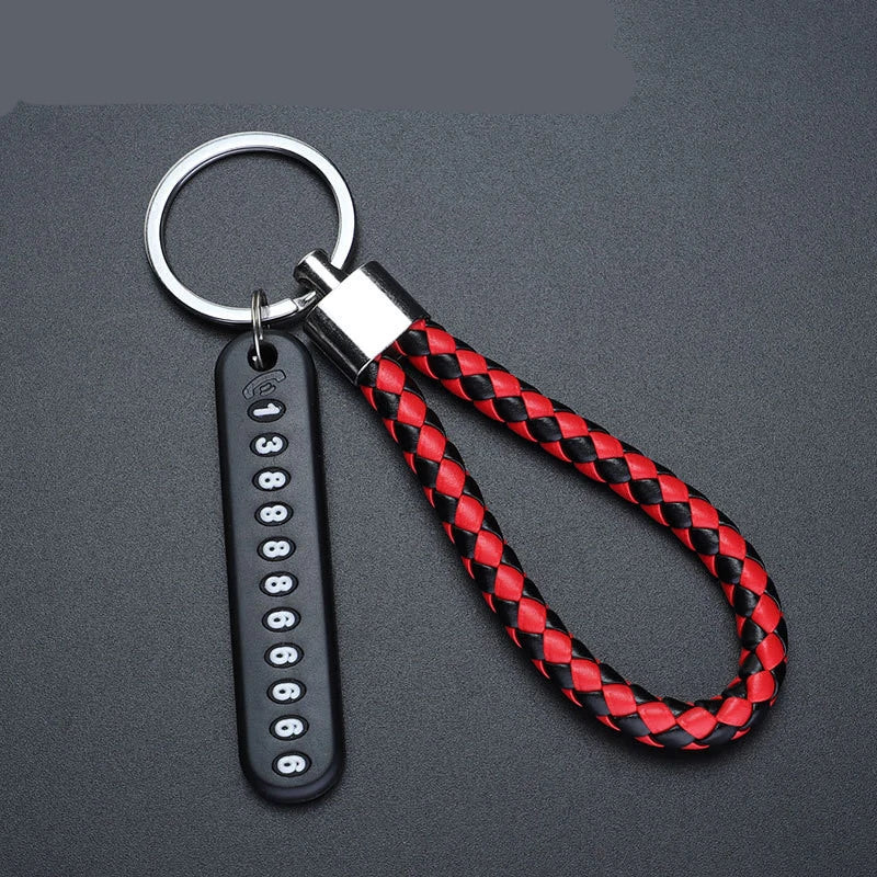 Anti-lost Car Keychain Phone Number Card Keyring Leather Bradied Rope Auto Vehicle Key Chain Holder Accessories Gift for Husband