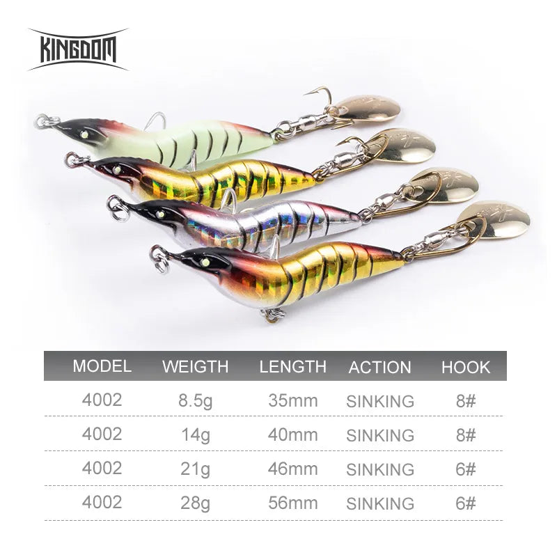 Kingdom Simulation Shrimp Fishing Lures 8.5g 14g 21g 28g Artificial Wobblers Metal Fishing Spinner Bait Hard Jigging Lures