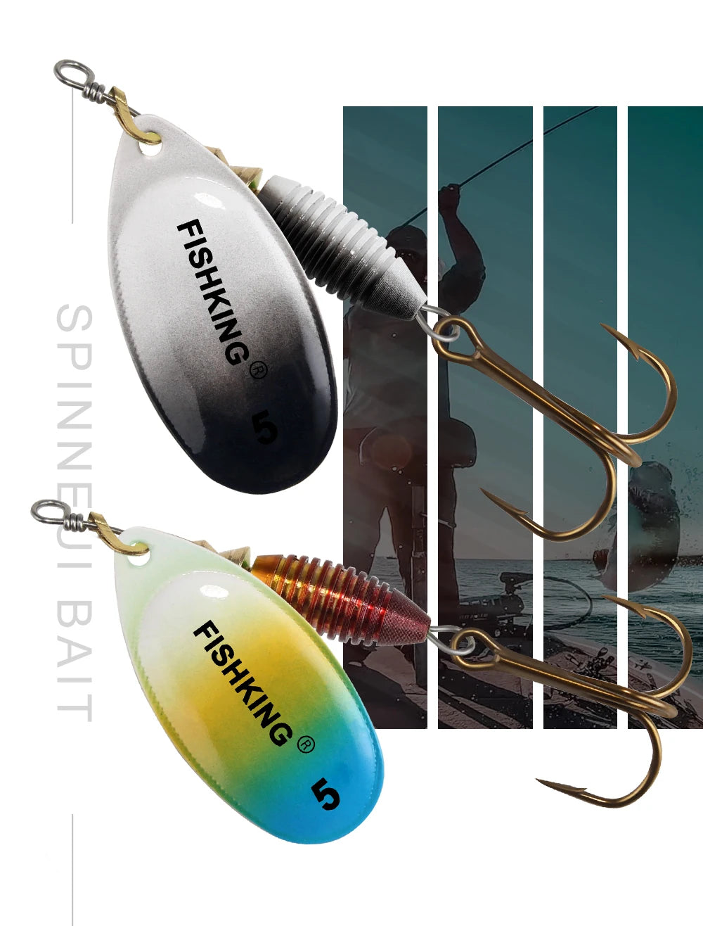 FISH KING Fishing Lure Spinner bait 4g 4.8g 7g 10g 14g Spoon Lures With Treble Hooks Peche Jig Anzuelos isca Pesca