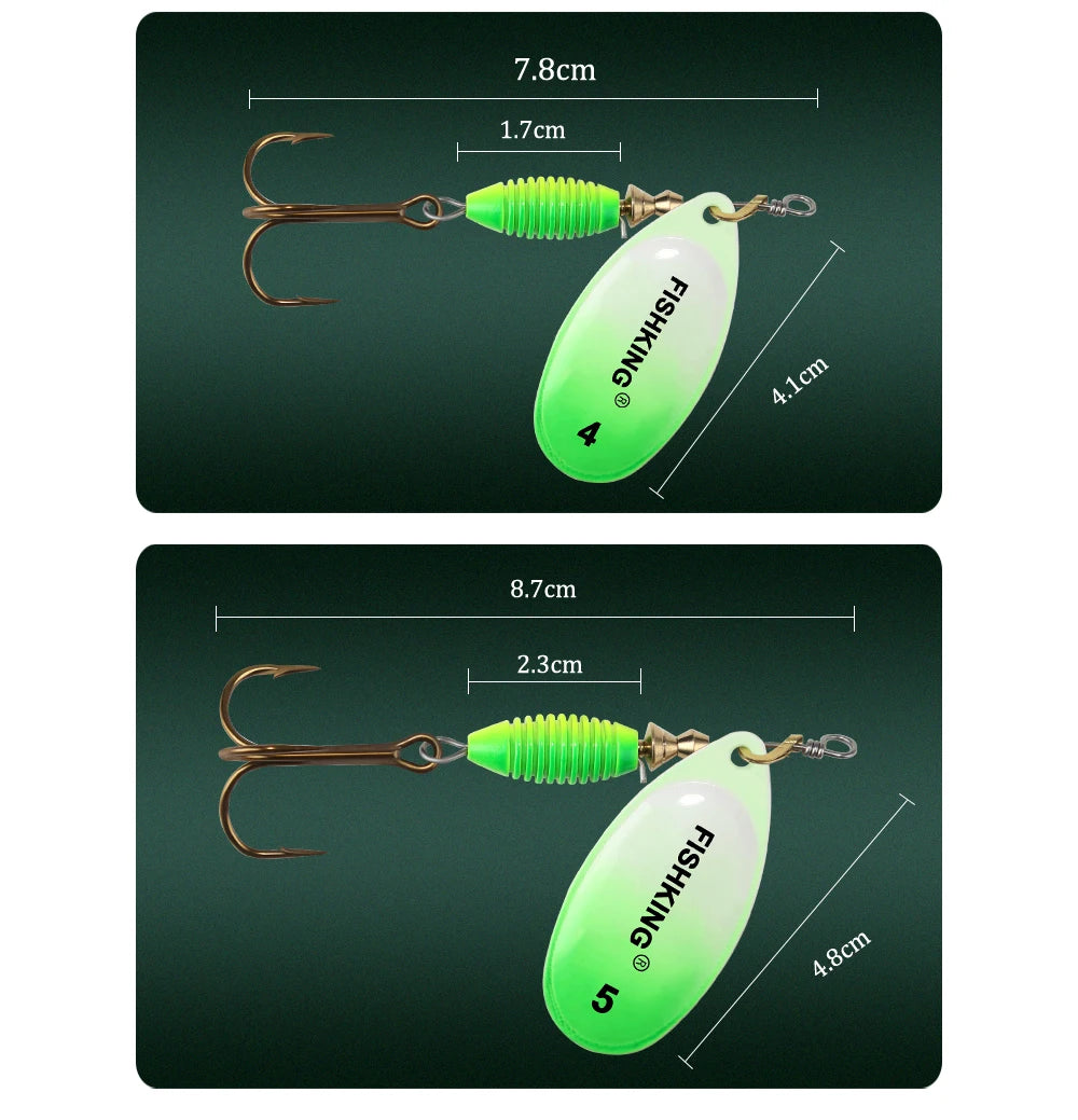 FISH KING Fishing Lure Spinner bait 4g 4.8g 7g 10g 14g Spoon Lures With Treble Hooks Peche Jig Anzuelos isca Pesca