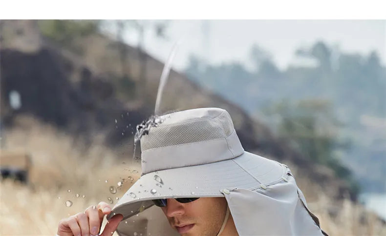 Summer Fishing Hat Neck Sun Protection Waterproof Men's Outdoor Hiking Bucket Hat Oversized Eaves Fisherman Cap Panama for Man