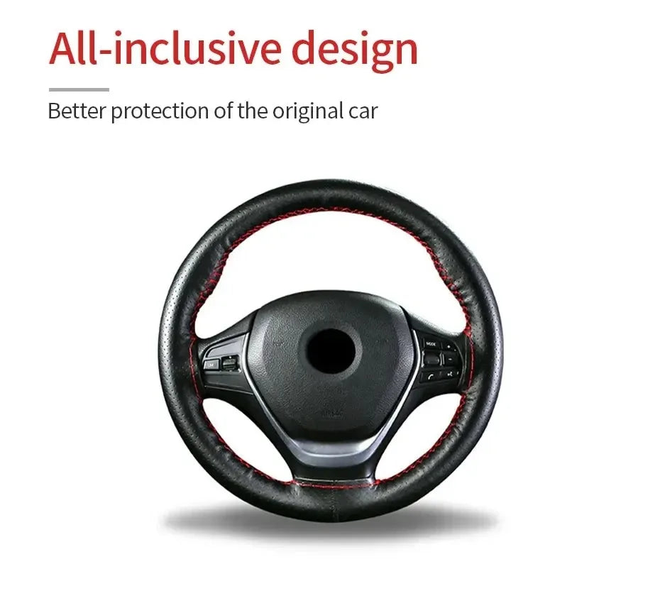 Car Steering Wheel Cover Needles And Braid Thread Artificial Leather Car Covers Suite 3 Color DIY Texture Soft Auto Accessories