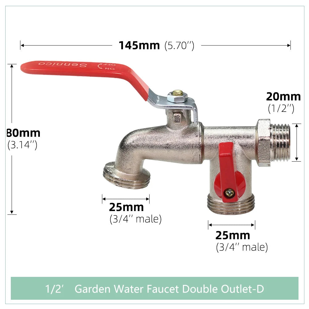 Garden Tools Brass Water Faucet 1/2" Outside & Inside Used Easy Turn On/Off Lever Handle Watering Supply Taps Ball Valve