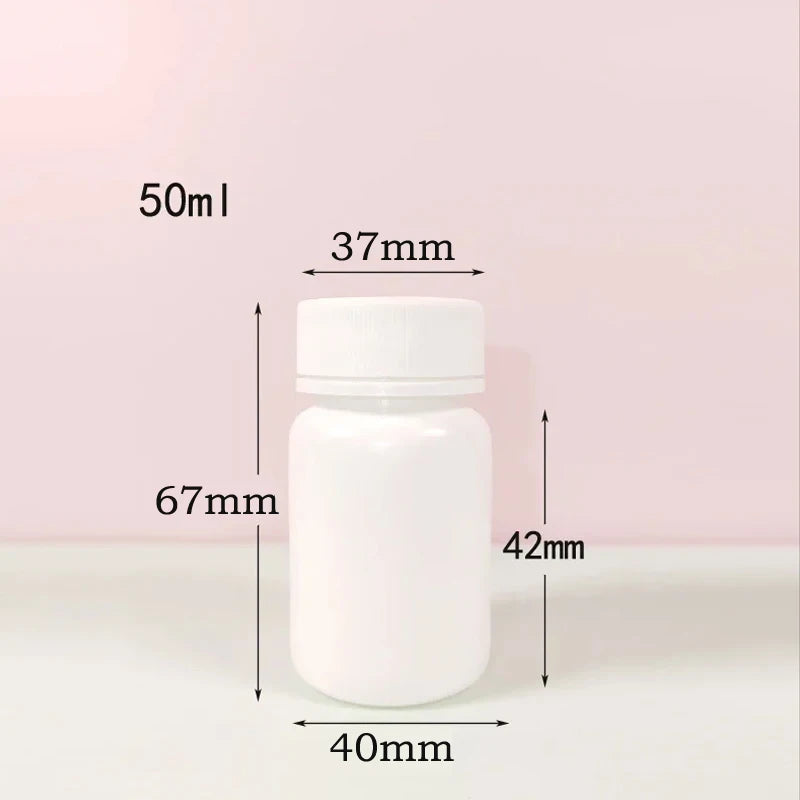 10PCS 15ml/20ml/30ml/60ml/100ml Plastic HDPE White Empty Seal Bottles Pill Vials Tablet Capsule Solid Powder Portable Containers