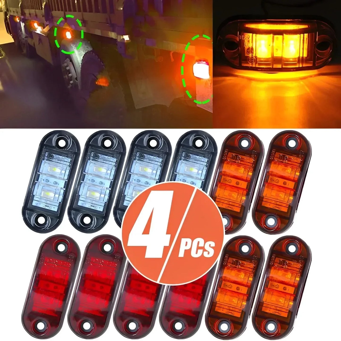 2/4Pcs Amber Warning Light 12v 24v Led Side Marker Lights for Trailer Trucks Car Strobe Lamp Clearance Signal Lamp Accessories