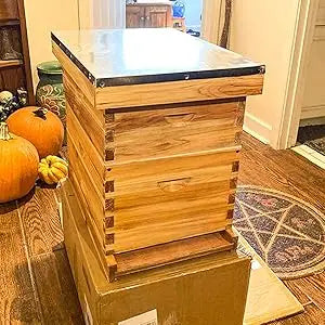 10-Frame Langstroth Beehive Dipped in 100% Beeswax, Complete Bee Hives and Supplies Starter Kit Includes 2 Deep Hive Bee Box and