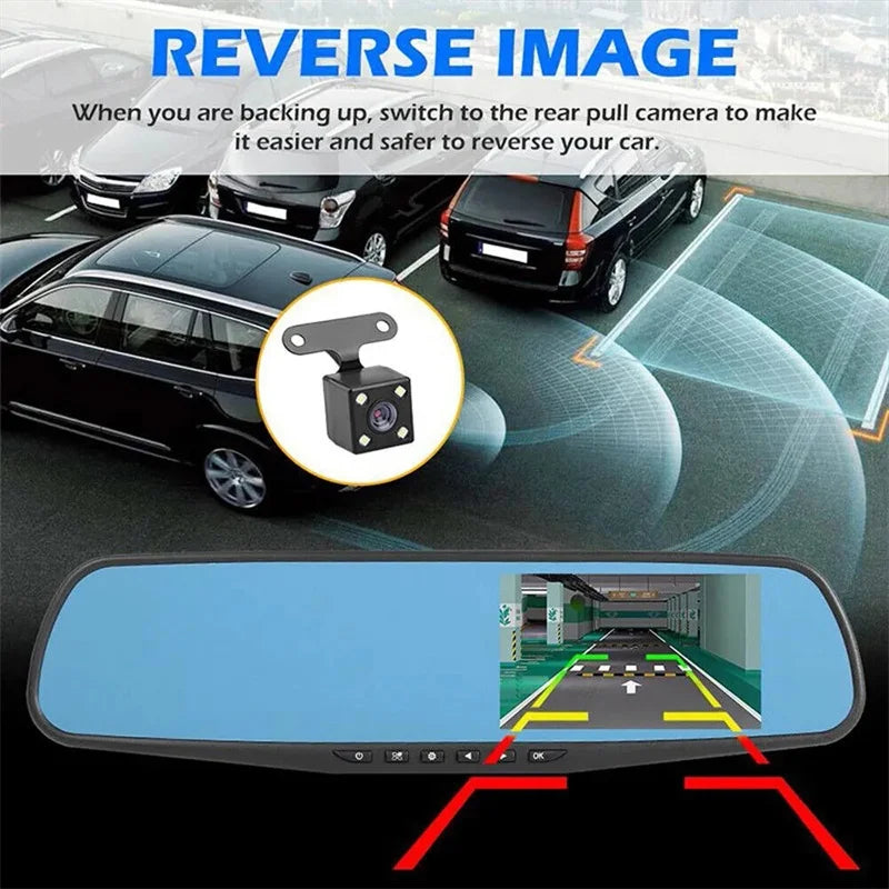 Mirror Dash Cam FHD Dual Lens Car DVR Camera Front And Rear Video Night Recorder 170 Degree Wide Angle 24h Parking Monitoring