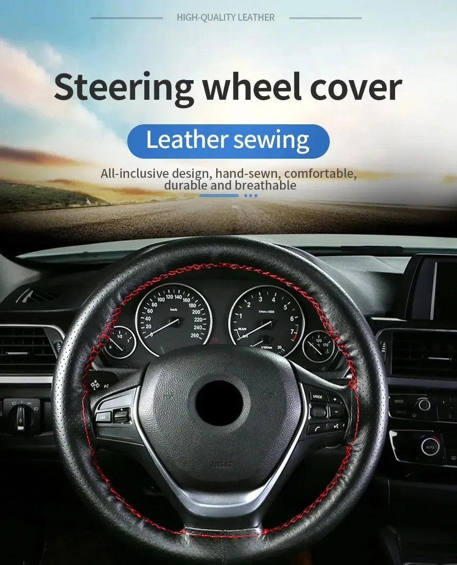 Car Steering Wheel Cover Needles And Braid Thread Artificial Leather Car Covers Suite 3 Color DIY Texture Soft Auto Accessories