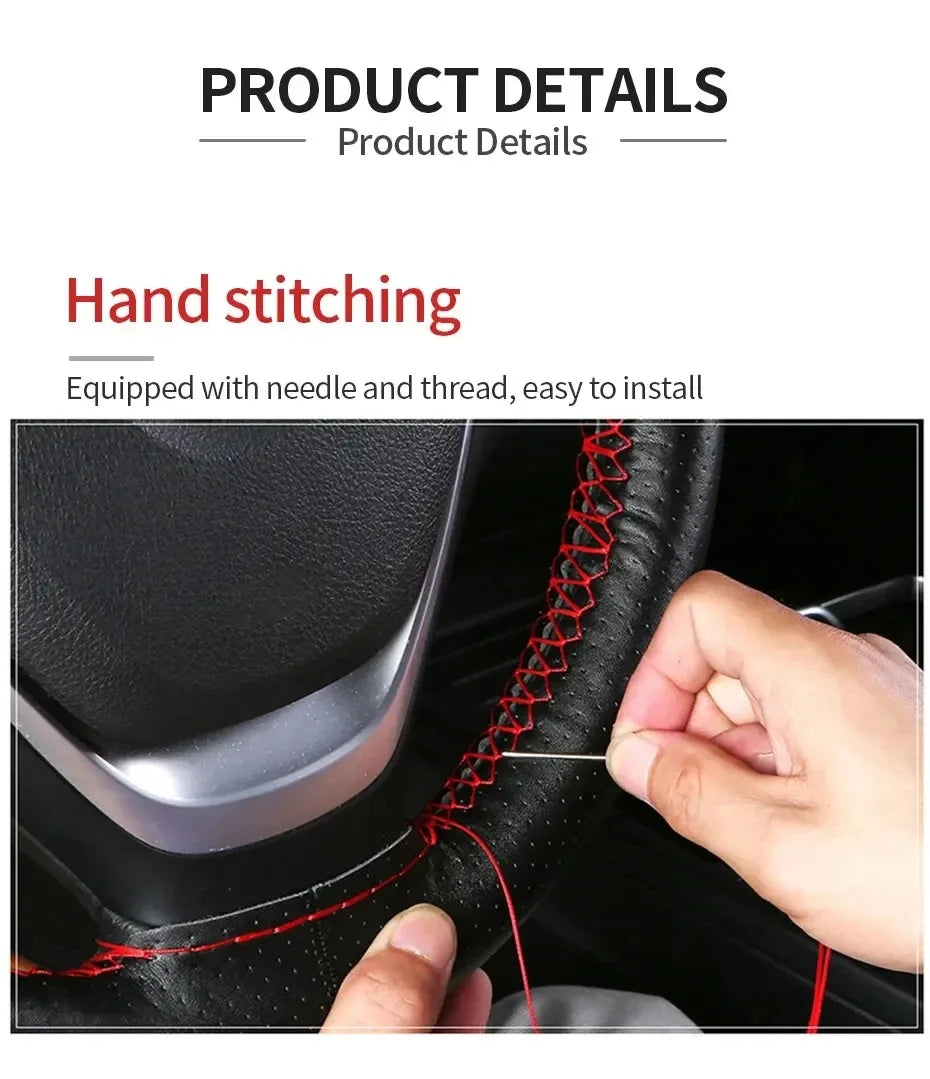 Car Steering Wheel Cover Needles And Braid Thread Artificial Leather Car Covers Suite 3 Color DIY Texture Soft Auto Accessories