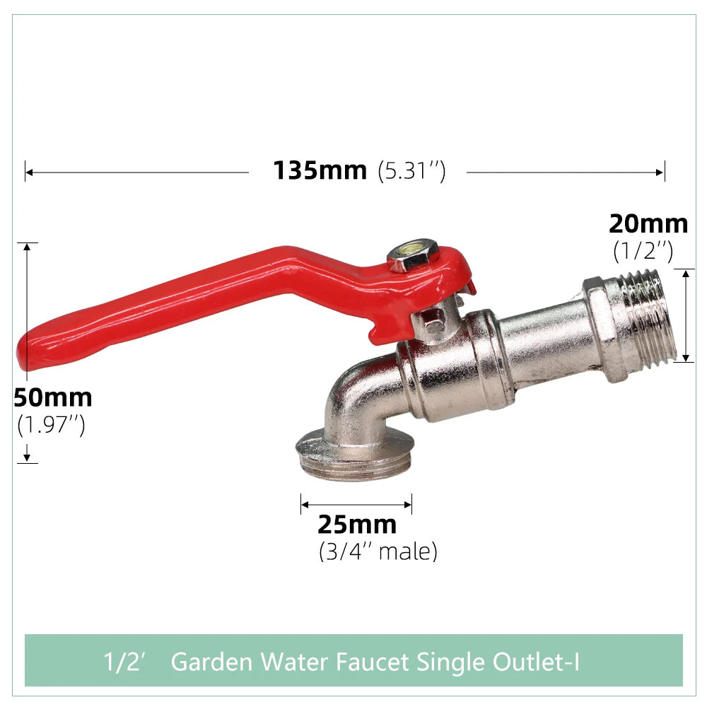 Garden Tools Brass Water Faucet 1/2" Outside & Inside Used Easy Turn On/Off Lever Handle Watering Supply Taps Ball Valve