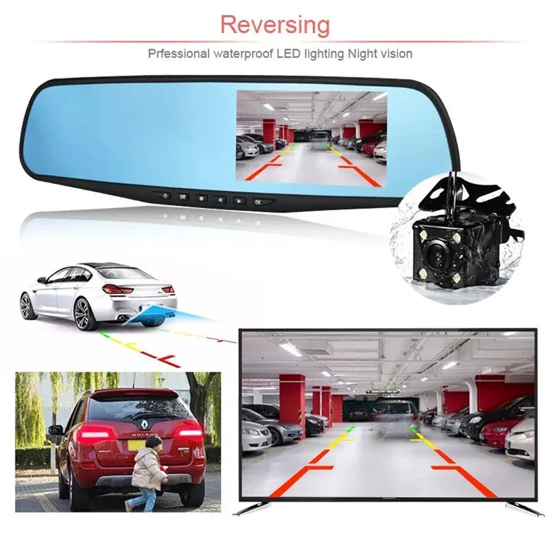 Mirror Dash Cam FHD Dual Lens Car DVR Camera Front And Rear Video Night Recorder 170 Degree Wide Angle 24h Parking Monitoring