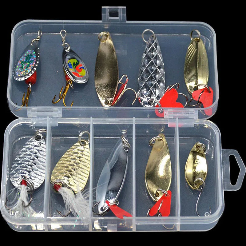 Lure Bait Set 10Pcs Metal Spinner Lure Spoon Set Sequin Accessories Fake Bait Bionic Hard Bait Fishing Tackle Set