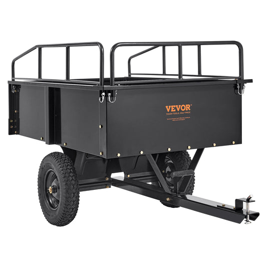 VEVOR Heavy Duty ATV Trailer Steel Dump Cart, 750-Pound 15 Cubic Feet, with Removable Sides for Riding Lawn Mower Tractor