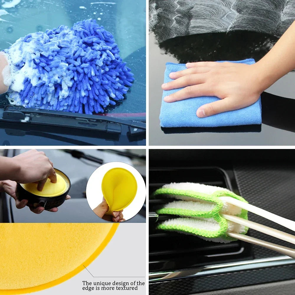 KJOY 2025 New Car Cleaning Kit Scrubber Drill Detailing Brush Set Air Conditioner Vents Towel Polisher Car Auto Detailing Tools