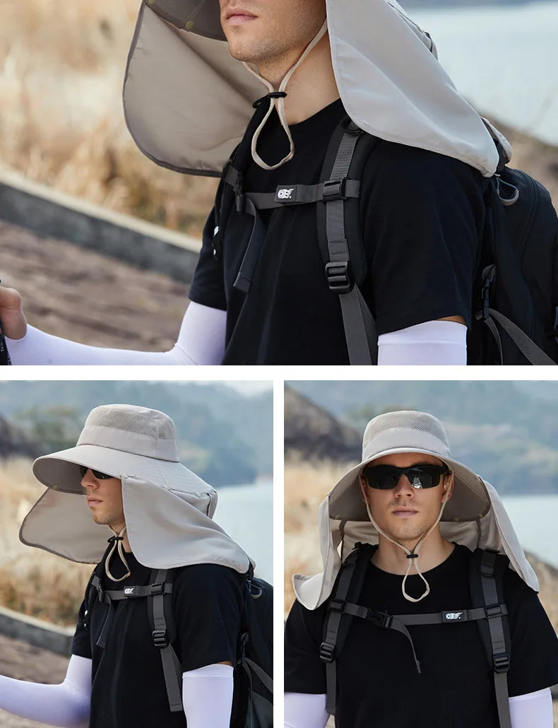 Summer Fishing Hat Neck Sun Protection Waterproof Men's Outdoor Hiking Bucket Hat Oversized Eaves Fisherman Cap Panama for Man