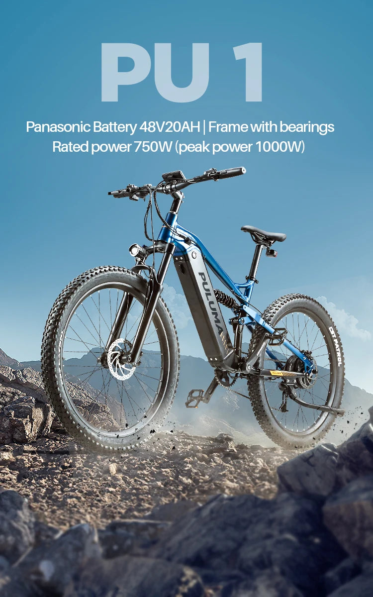 PULUMA PH001 Electric Bicycle 1000W Power Ebike 48V 20AH Panasonic Battery 27.5*2.8 Inch Tire Off-road Electric Mountain Bike