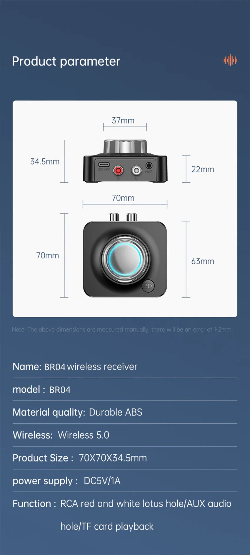 Bluetooth Receiver for Home 3D Stereo RCA to Bluetooth Adapter Music Adapter with 3D Surround Low Latency, Bluetooth AUX Adapter