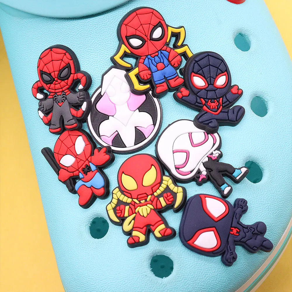 New Arrival 1-16pcs Shoe Charms Spiderman Spider Gwen Miles PVC Accessories Shoes Buckle Decoration For Children X-mas Gift