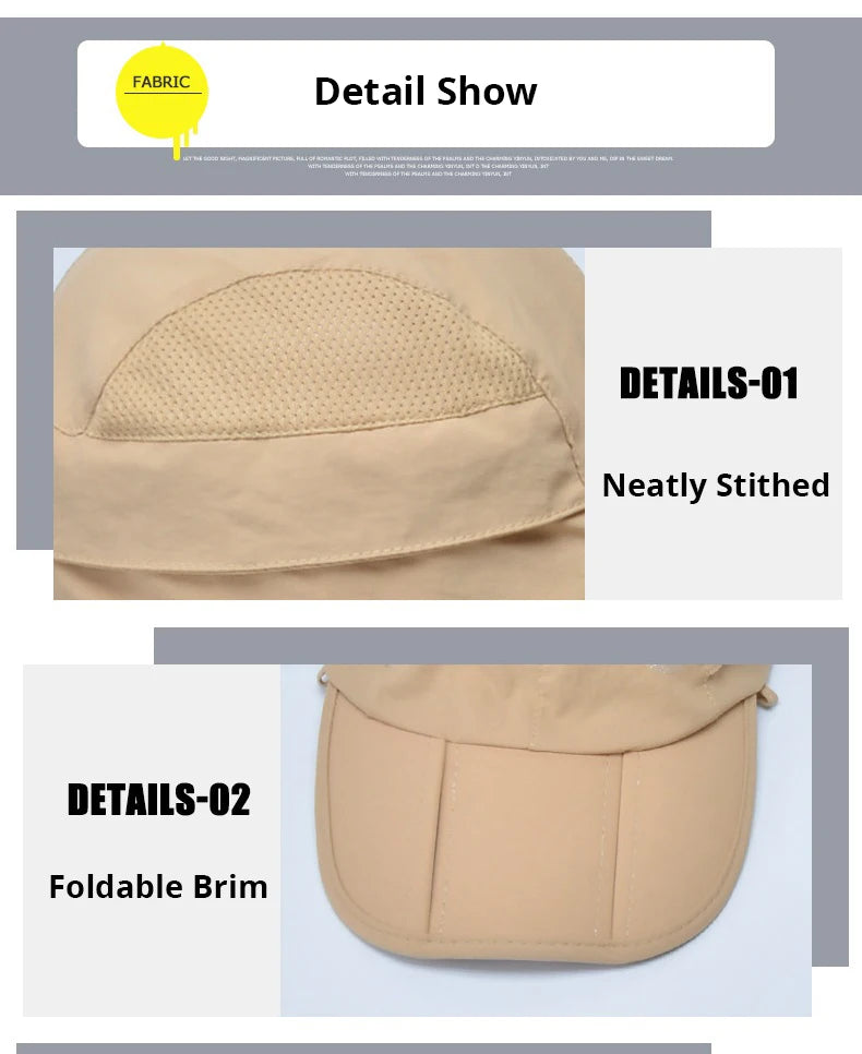 Men Multifunction Baseball Caps With Neck Flap Summer Anti UV Sun Hat Quick Drying Fishing Hat Women Outdoor Foldable Hiking Hat