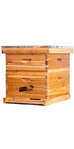 10-Frame Langstroth Beehive Dipped in 100% Beeswax, Complete Bee Hives and Supplies Starter Kit Includes 2 Deep Hive Bee Box and