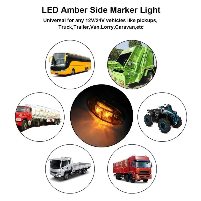 12/24V Durable LED Side Marker Lights For Trailer Trucks Cars Waterproof Oval Side Clearance Warning Light Red Orange Lamp Led