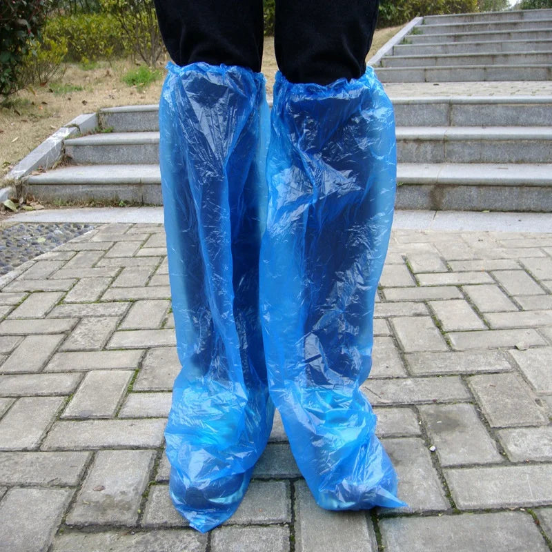 10 Pairs Waterproof Thick Plastic Disposable Rain Shoe Covers High-Top Anti-Slip For Women Men