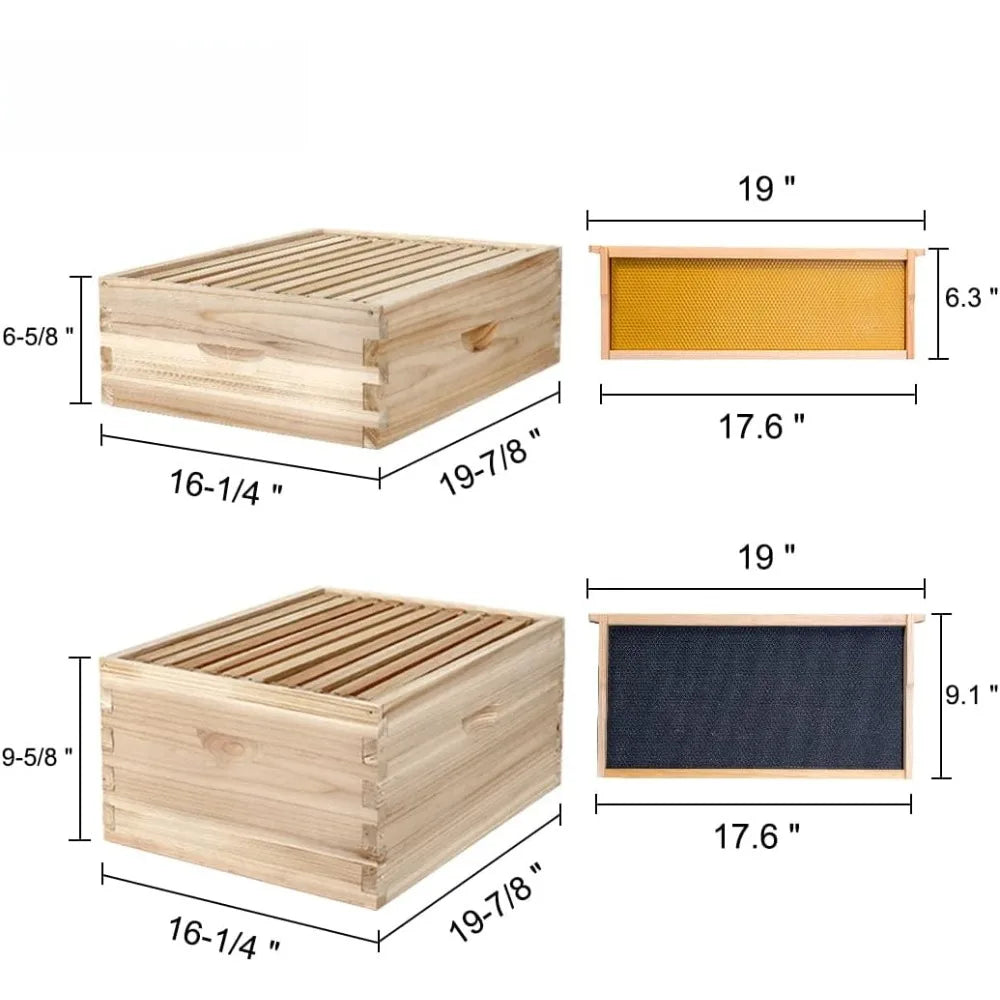 10-Frame Complete Bee Hives with Supplies Starter Kit, Beehives for Beginners with Beehive Frames and Waxed Foundations