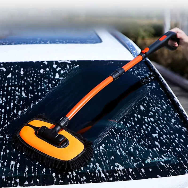 Car Wash Brush Telescoping Long Handle Car Wash Mop Adjustable Cleaning Brush 15° Bent Bar Mop Auto Cleaning Tools Accessories